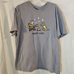 Life Is Good Mens Crusher Tee Camping Night Life XL Gray
